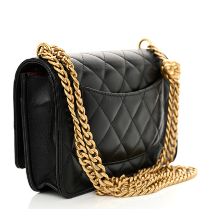 Chanel Lambskin Quilted Sweet Camellia Wallet On Chain WOC Black 3 of 11