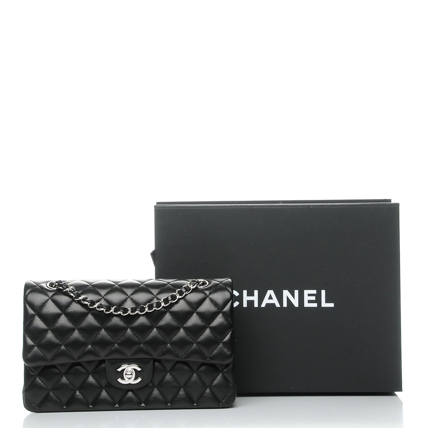 Lambskin Quilted Medium Double Flap Black