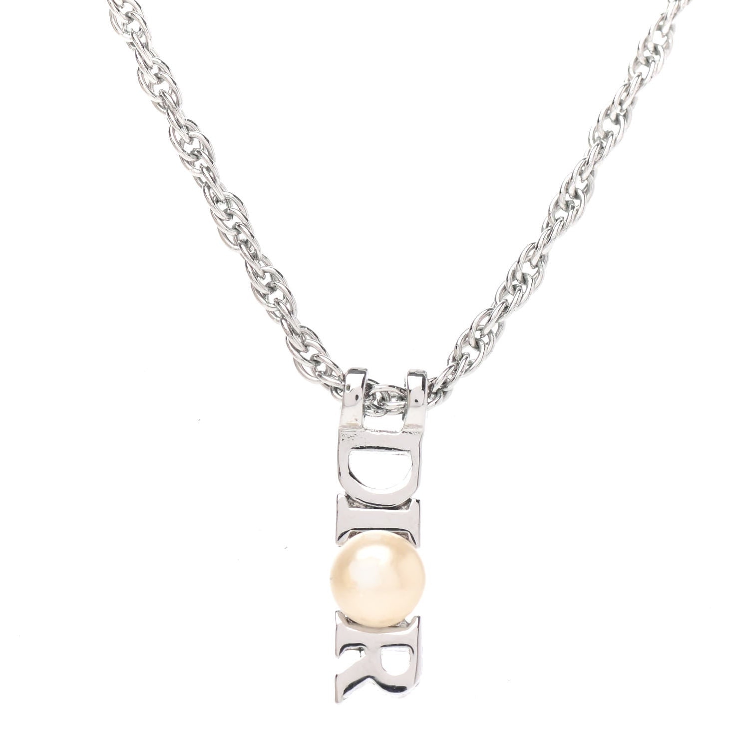 Christian Dior Pearl Logo Necklace Silver 3 of 4