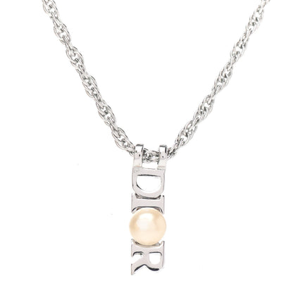 Christian Dior Pearl Logo Necklace Silver 3 of 4