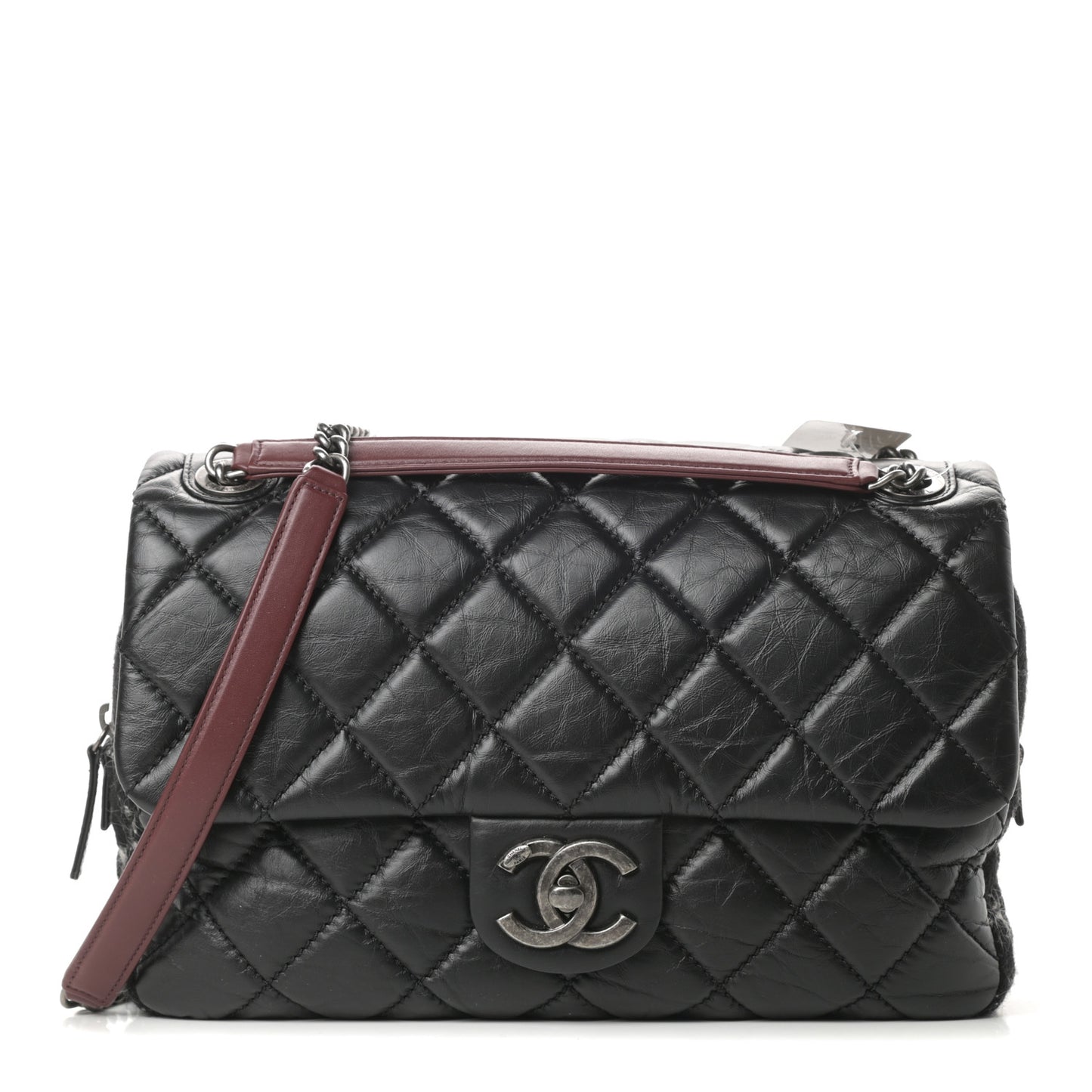 Aged Calfskin Tweed Jumbo New Portobello Flap Black