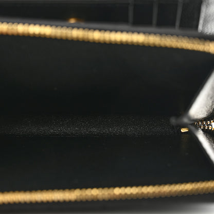 Saint Laurent Grain De Poudre Matelasse Chevron Monogram Compact Zip Around Wallet Black 6 of 11