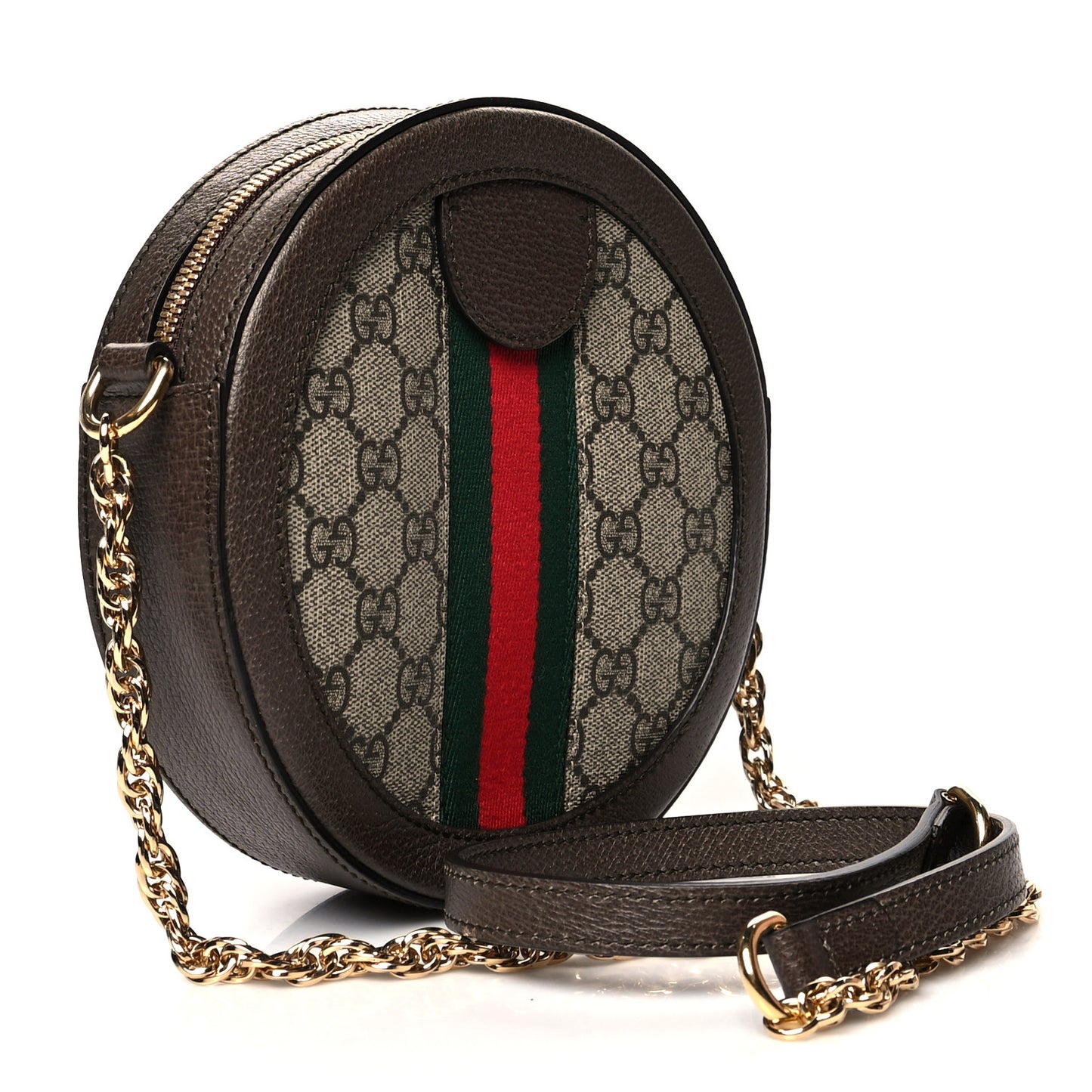 GG Supreme Monogram Web Mini Ophidia Round Shoulder Bag Brown