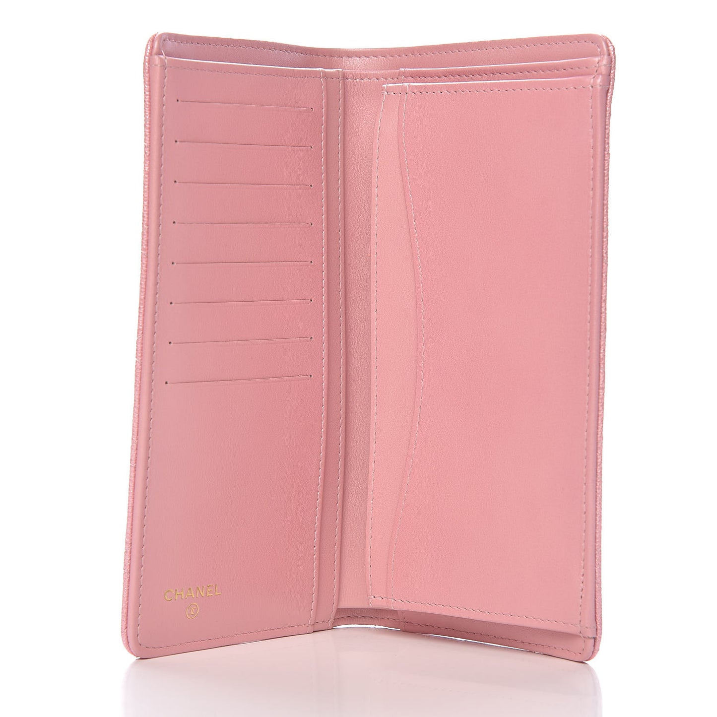Iridescent Caviar Quilted Yen Wallet Rose Pink
