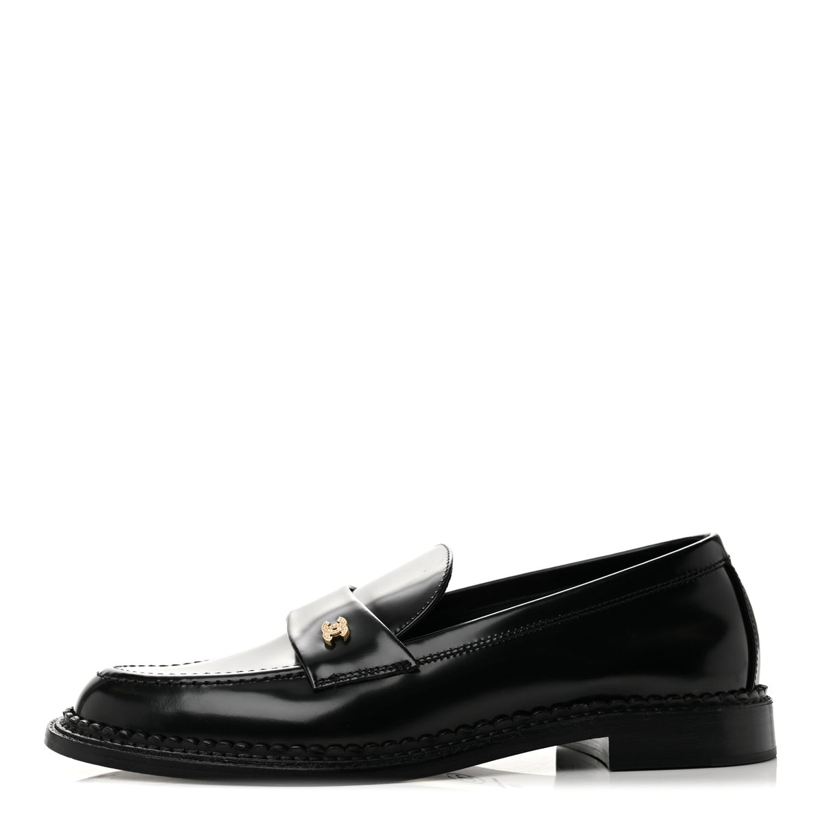 Chanel Shiny Calfskin Pearl CC Loafers 39 Black 1 of 10
