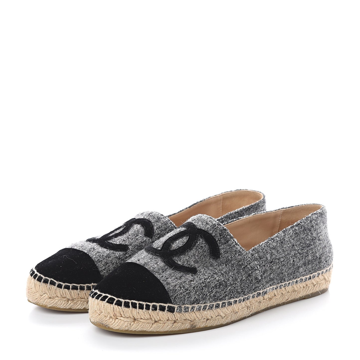 Tweed Velvet CC Espadrilles 40 Grey Black