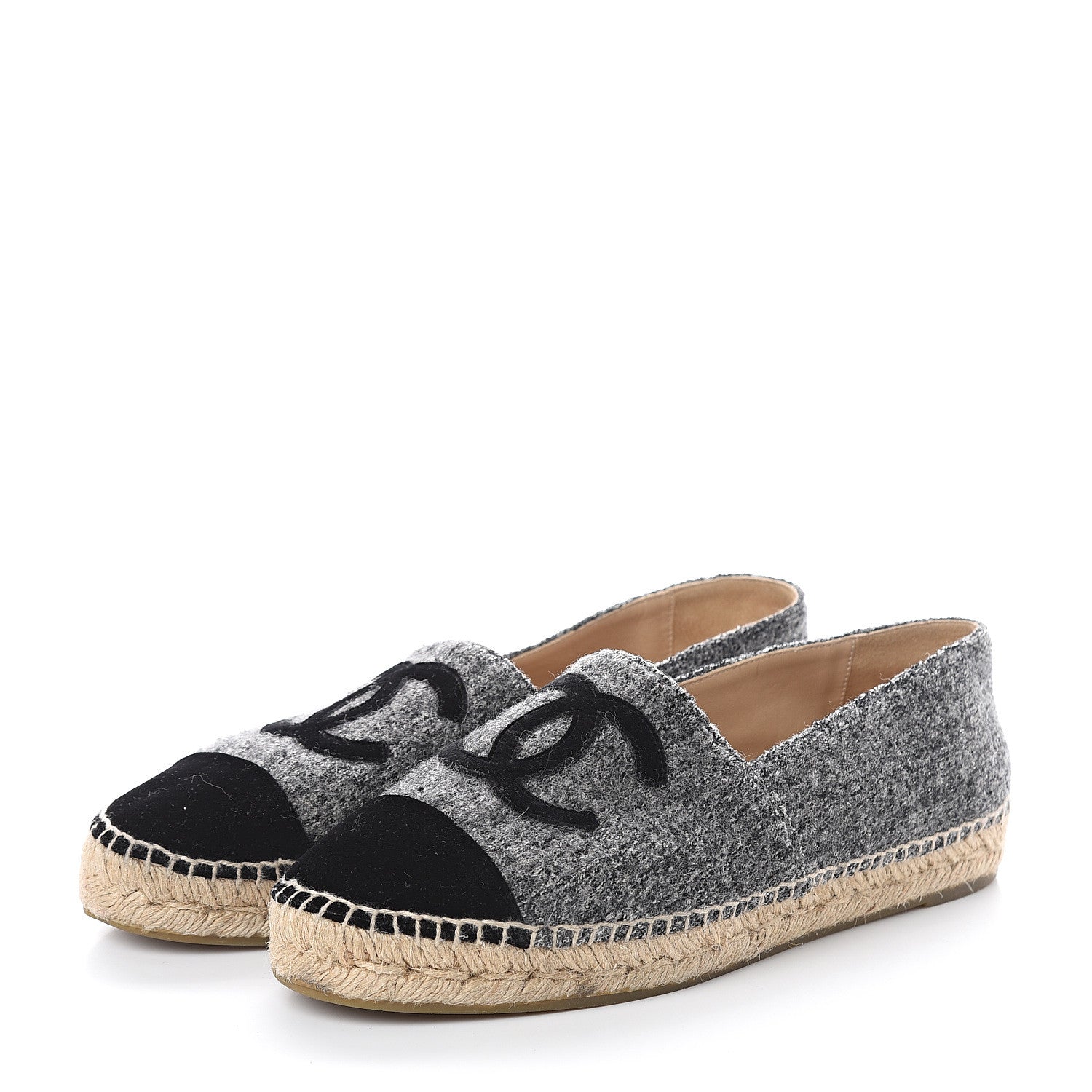 Chanel Tweed Velvet CC Espadrilles 40 Grey Black 3 of 7