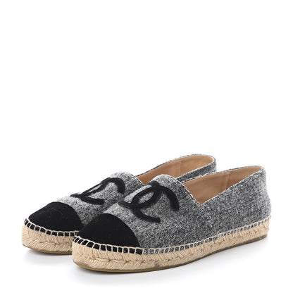 Chanel Tweed Velvet CC Espadrilles 40 Grey Black 3 of 7