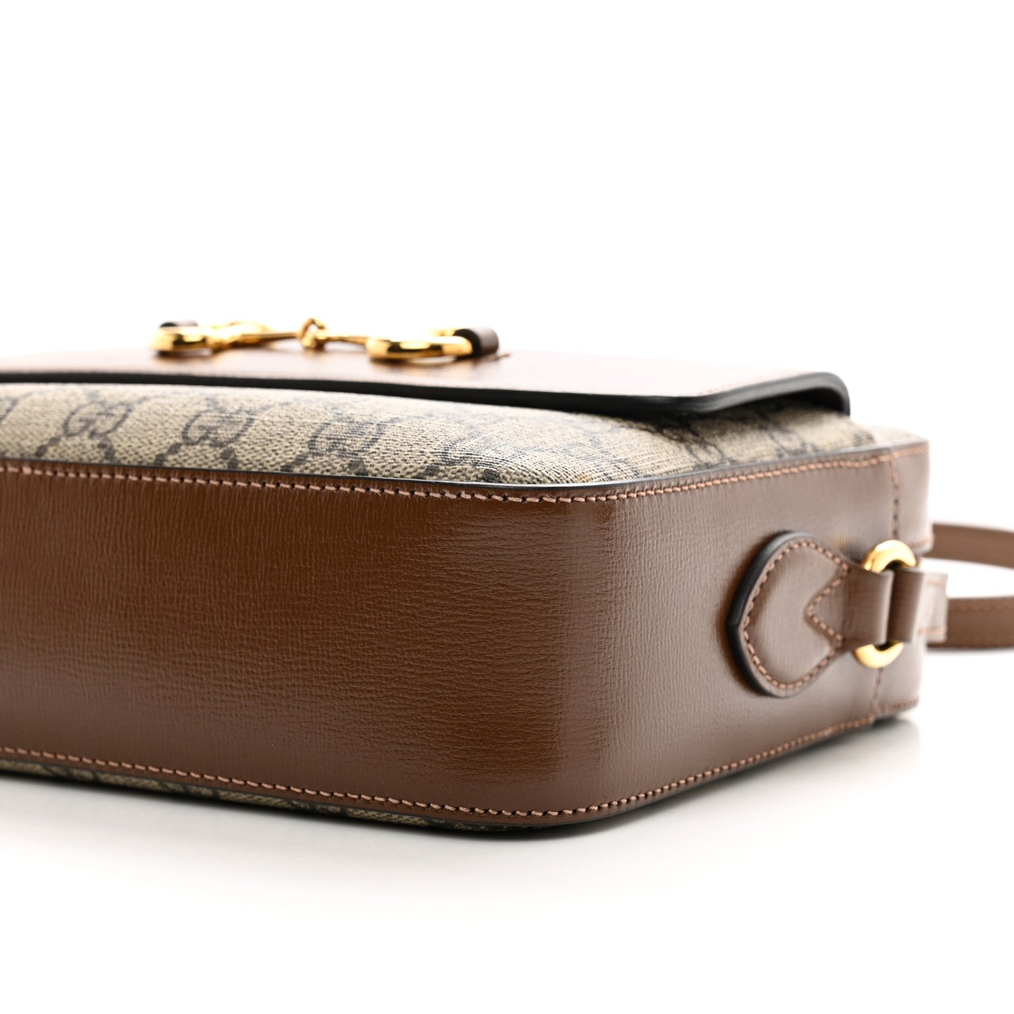 GG Supreme Monogram Small Horsebit 1955 Shoulder Bag Beige Brown Sugar