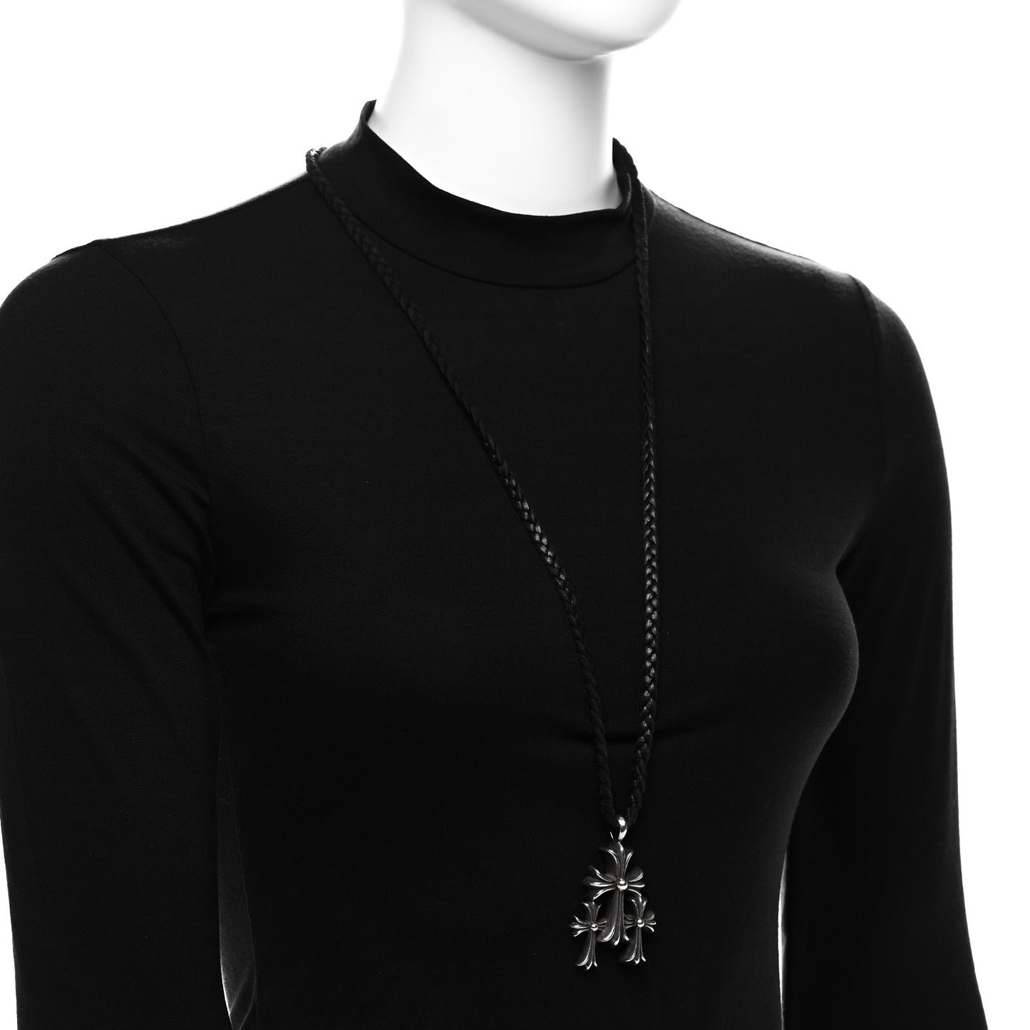 Sterling Silver Leather Triple Cross Pendant Necklace