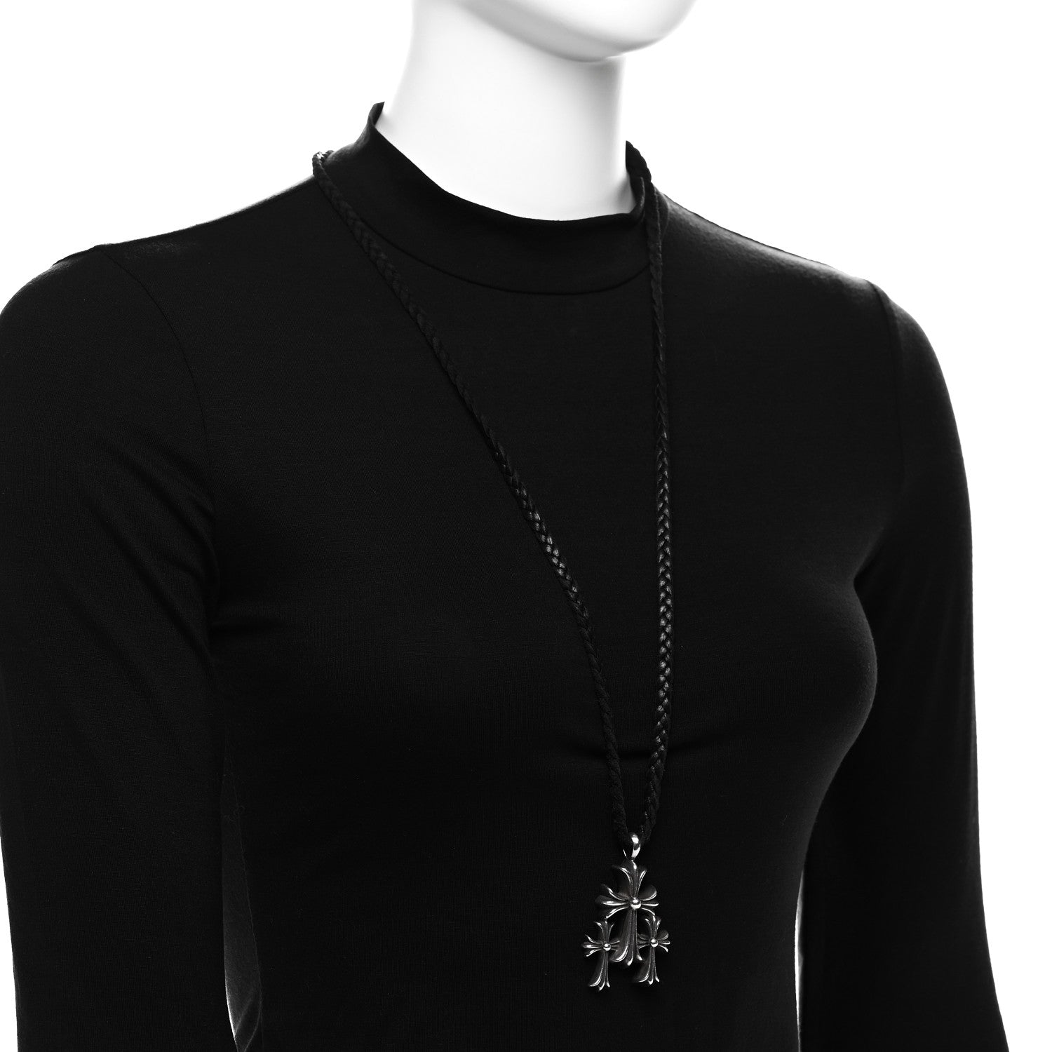 Chrome Hearts Sterling Silver Leather Triple Cross Pendant Necklace 2 of 7