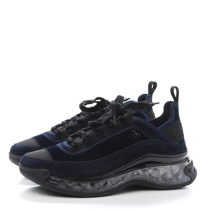 Chanel Suede Calfskin Velvet Grosgrain CC Sneakers 38 Navy Blue Black 3 of 10