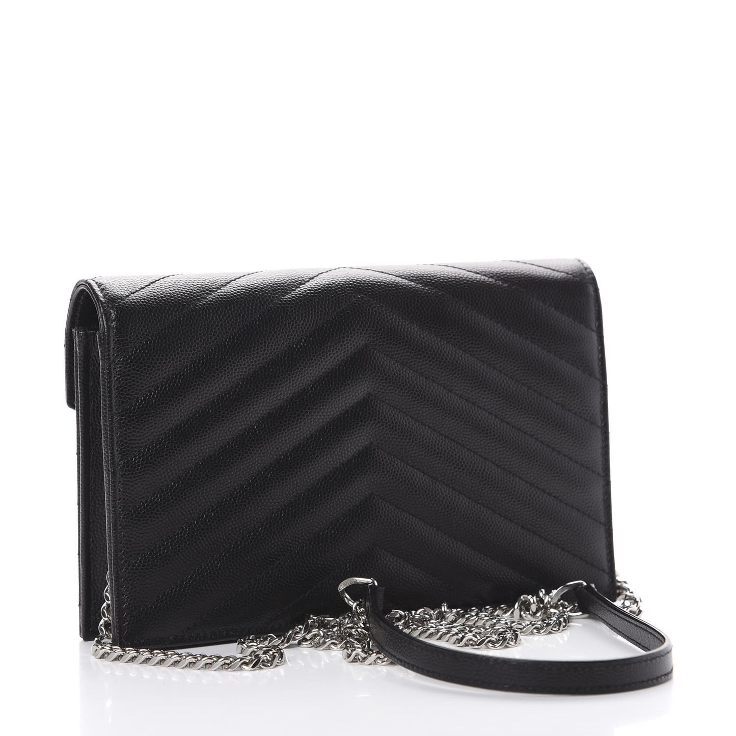 Grain De Poudre Matelasse Chevron Monogram Envelope Chain Wallet Black