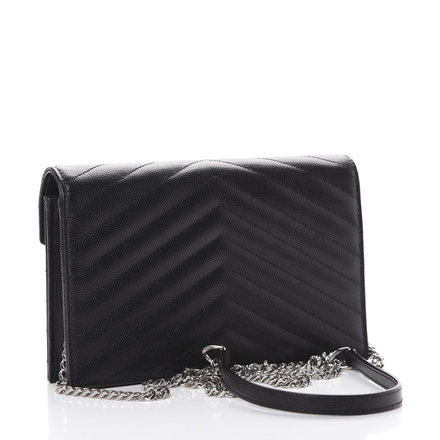 Saint Laurent Grain De Poudre Matelasse Chevron Monogram Envelope Chain Wallet Black 2 of 10