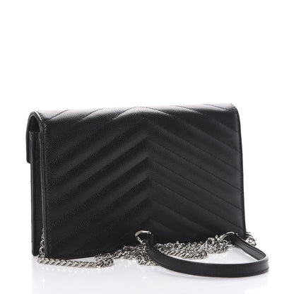 Saint Laurent Grain De Poudre Matelasse Chevron Monogram Envelope Chain Wallet Black 2 of 10