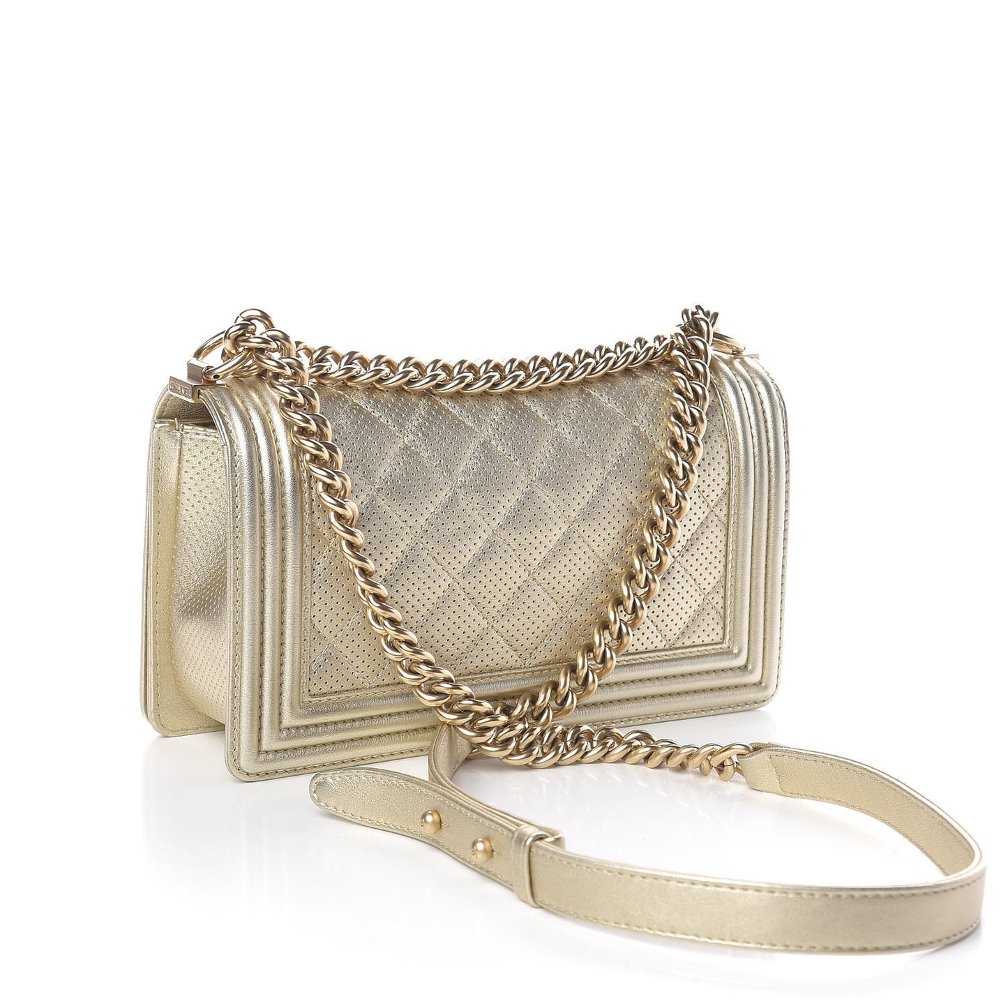 Lambskin Perforated Quilted Medium Boy Flap Gold