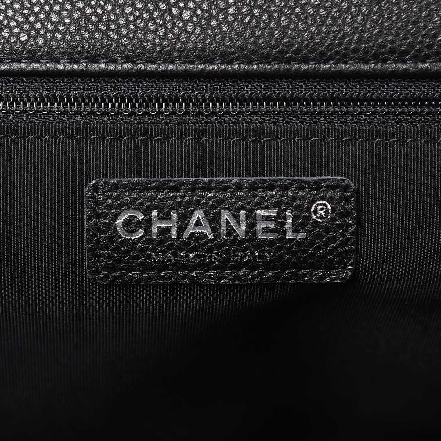 Caviar Chevron Quilted Large Puffy CC Flap Black