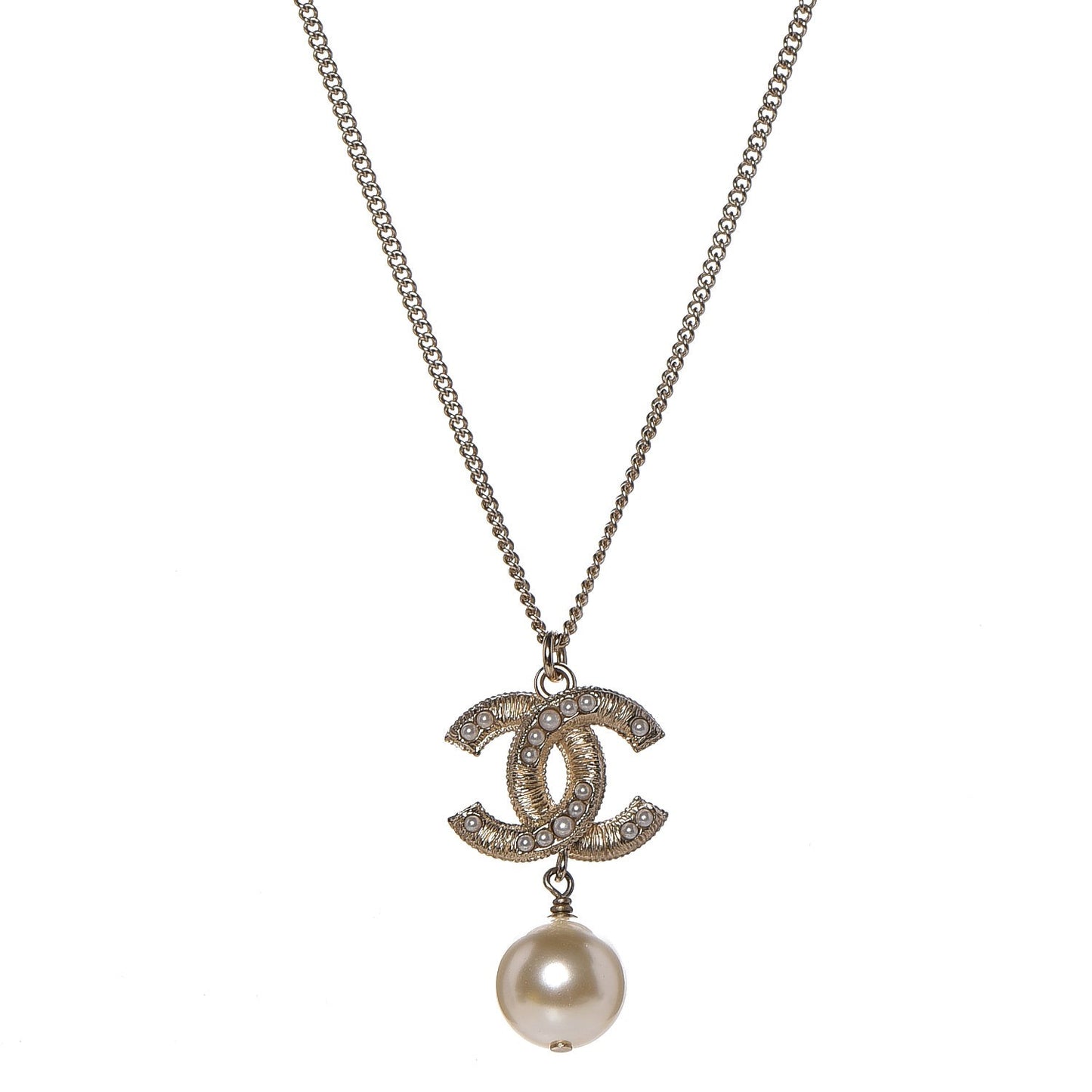Pearl CC Drop Necklace Gold