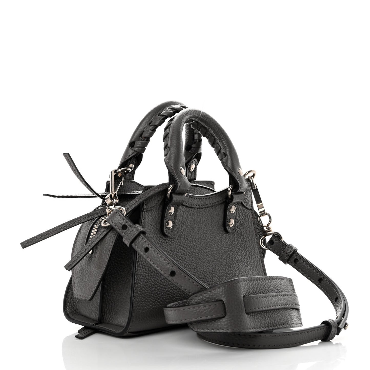 Grained Calfskin Neo Classic Silver Hardware Nano City Crossbody Dark Grey