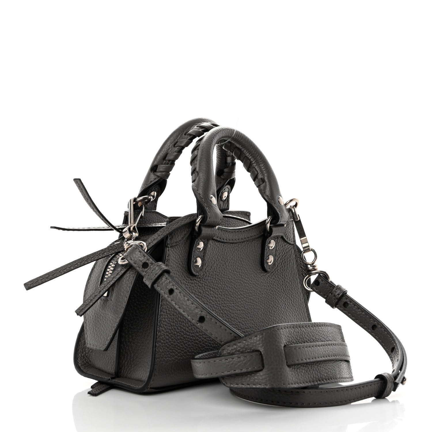 Balenciaga Grained Calfskin Neo Classic Silver Hardware Nano City Crossbody Dark Grey 3 of 9