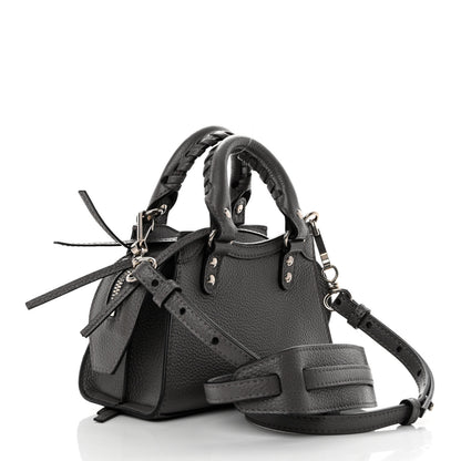 Balenciaga Grained Calfskin Neo Classic Silver Hardware Nano City Crossbody Dark Grey 3 of 9
