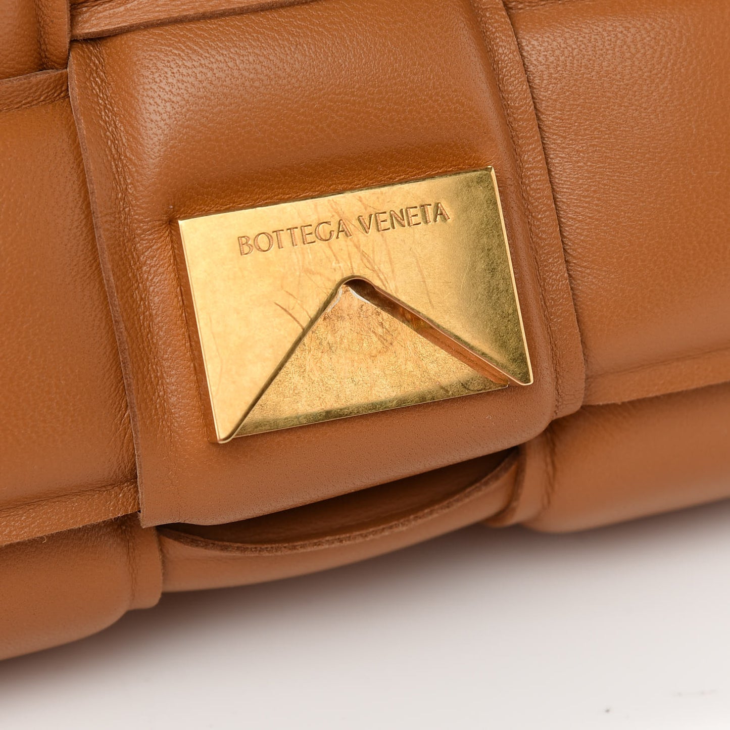 Nappa Maxi Intreccio Padded Cassette Crossbody Bag Caramel
