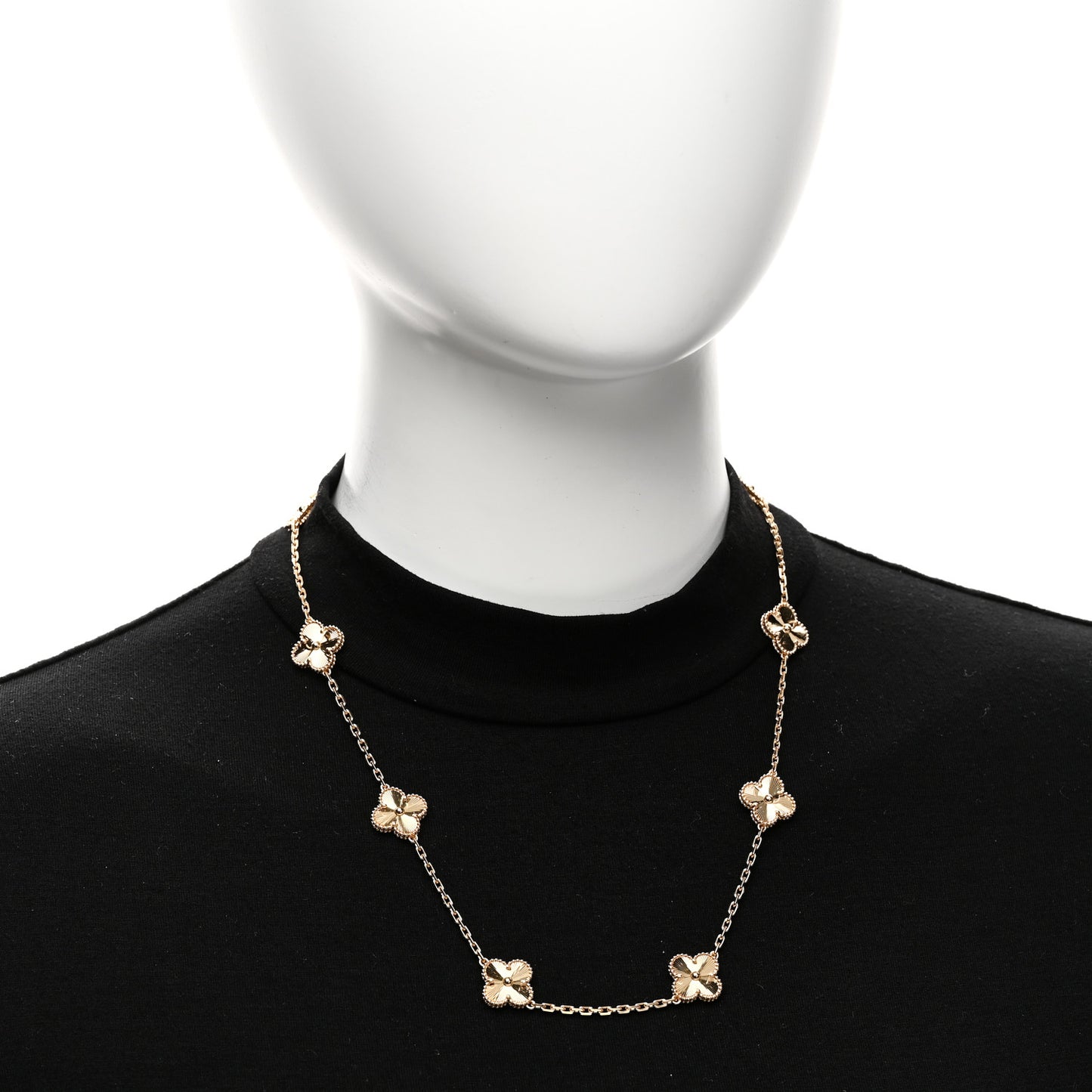 18K Yellow Gold 10 Motifs Guilloche Vintage Alhambra Necklace
