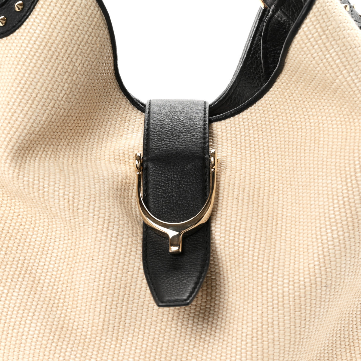 Gucci Canvas Calfskin Studded Large Soft Stirrup Shoulder Bag White Black 8 of 10