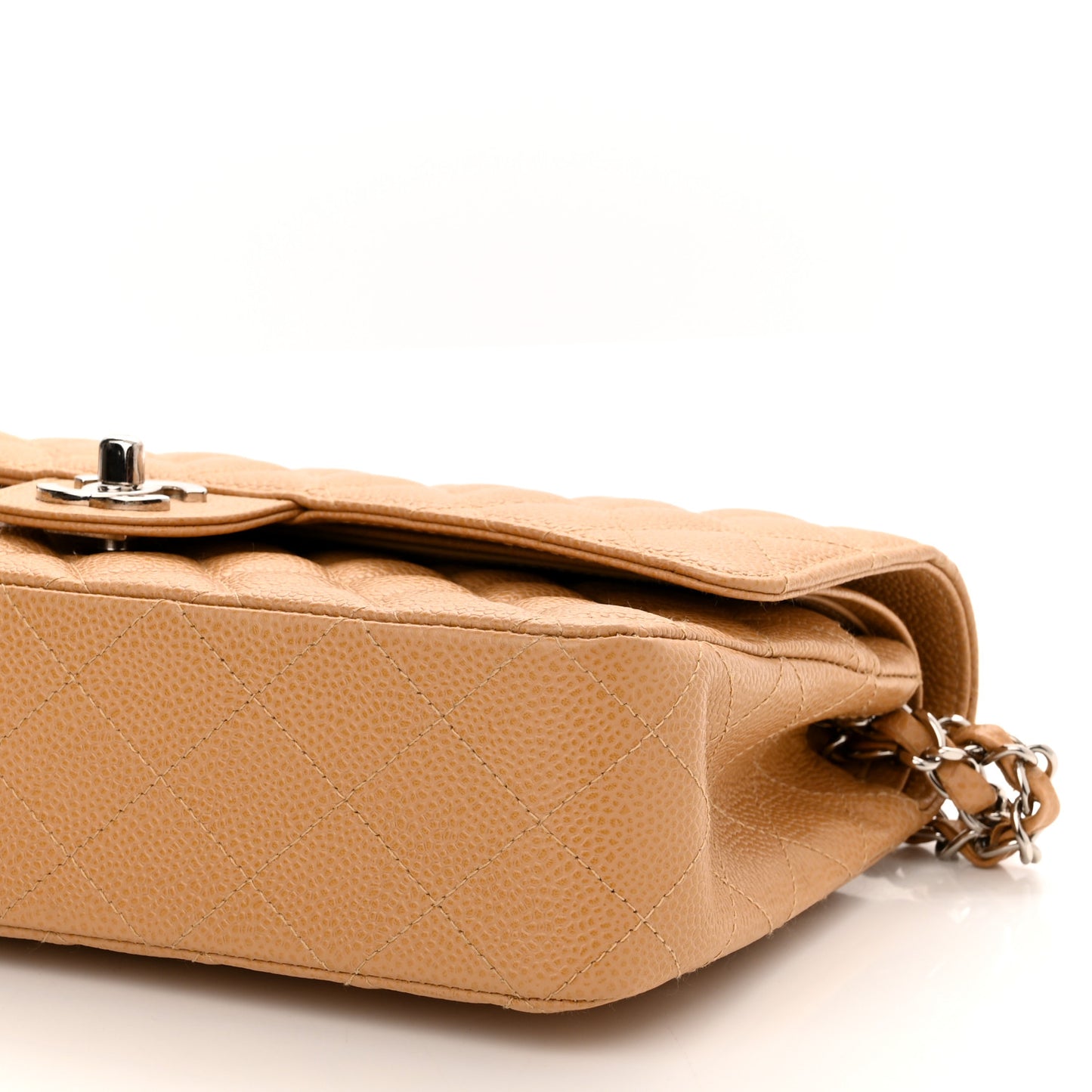 Caviar Quilted Medium Double Flap Beige