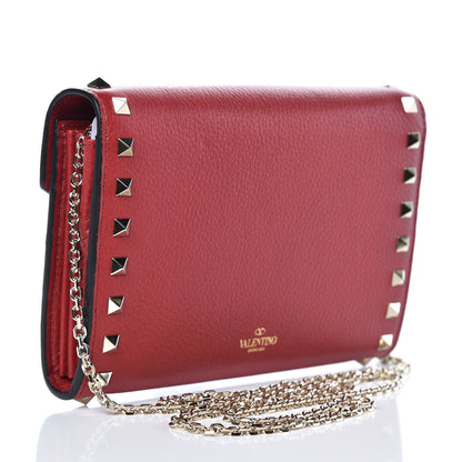 Valentino Garavani Pebbled Calfskin Rockstud Envelope Wallet on Chain Rosso Valentino 3 of 10