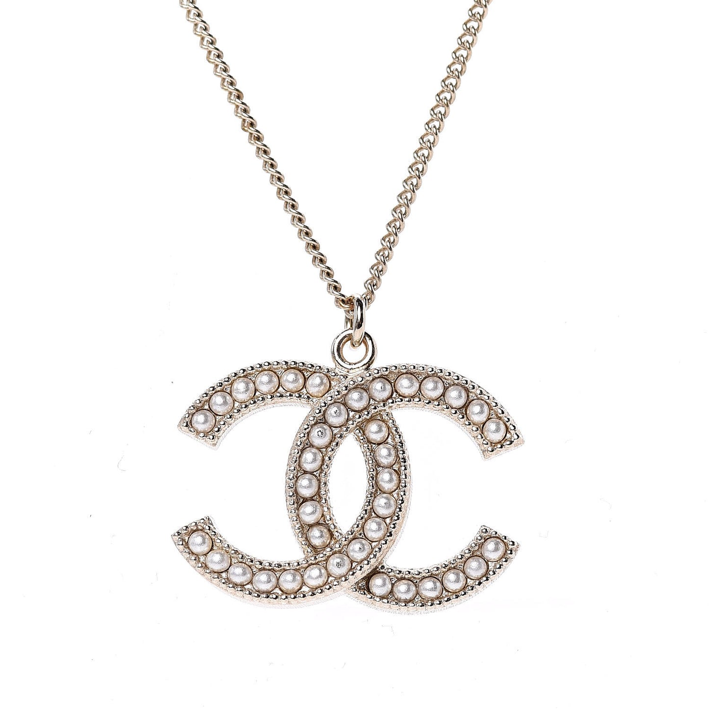 Pearl CC Pendant Necklace Gold