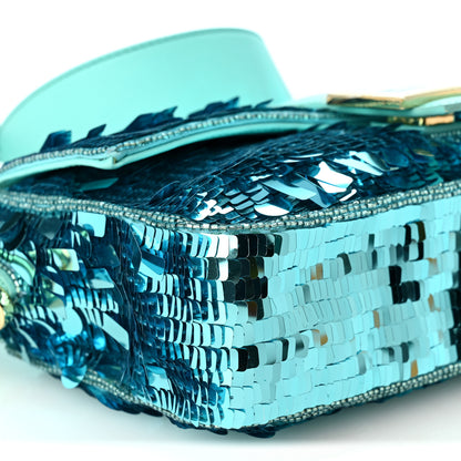 Fendi Sequin Paillettes Vitello Grace Sex and the City Baguette Spring Turquoise 14 of 19