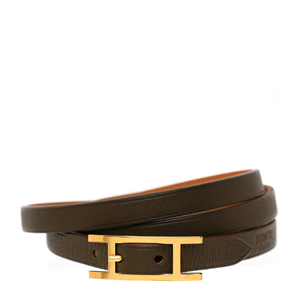 Hermes Swift 3MM Hapi Triple Tour Wrap Bracelet S Eucalyptus 1 of 7