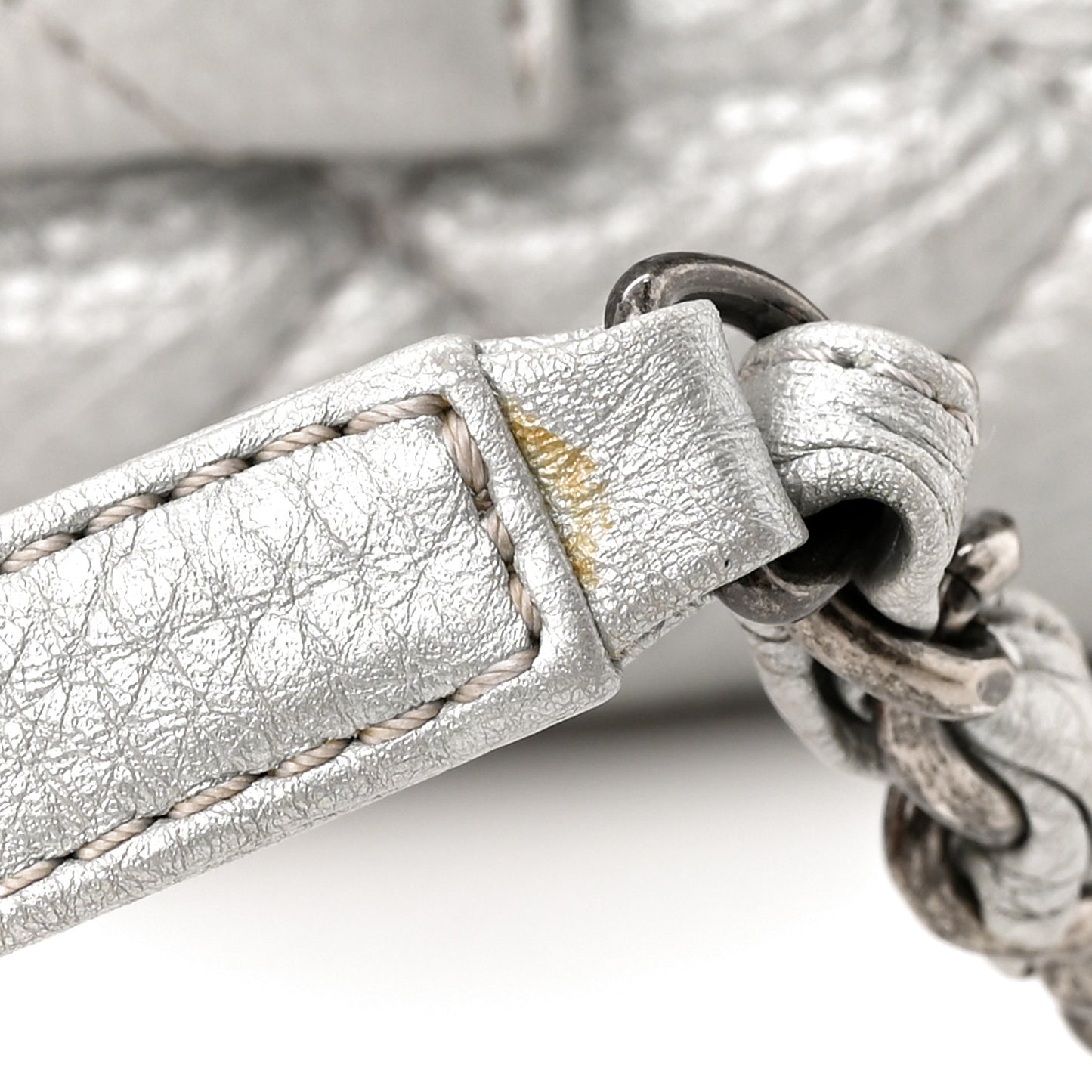 Metallic Calfskin Quilted XXL Travel Flap Bag Silver
