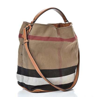 Burberry Canvas Mega Check Medium Ashby Hobo Saddle Brown 3 of 19