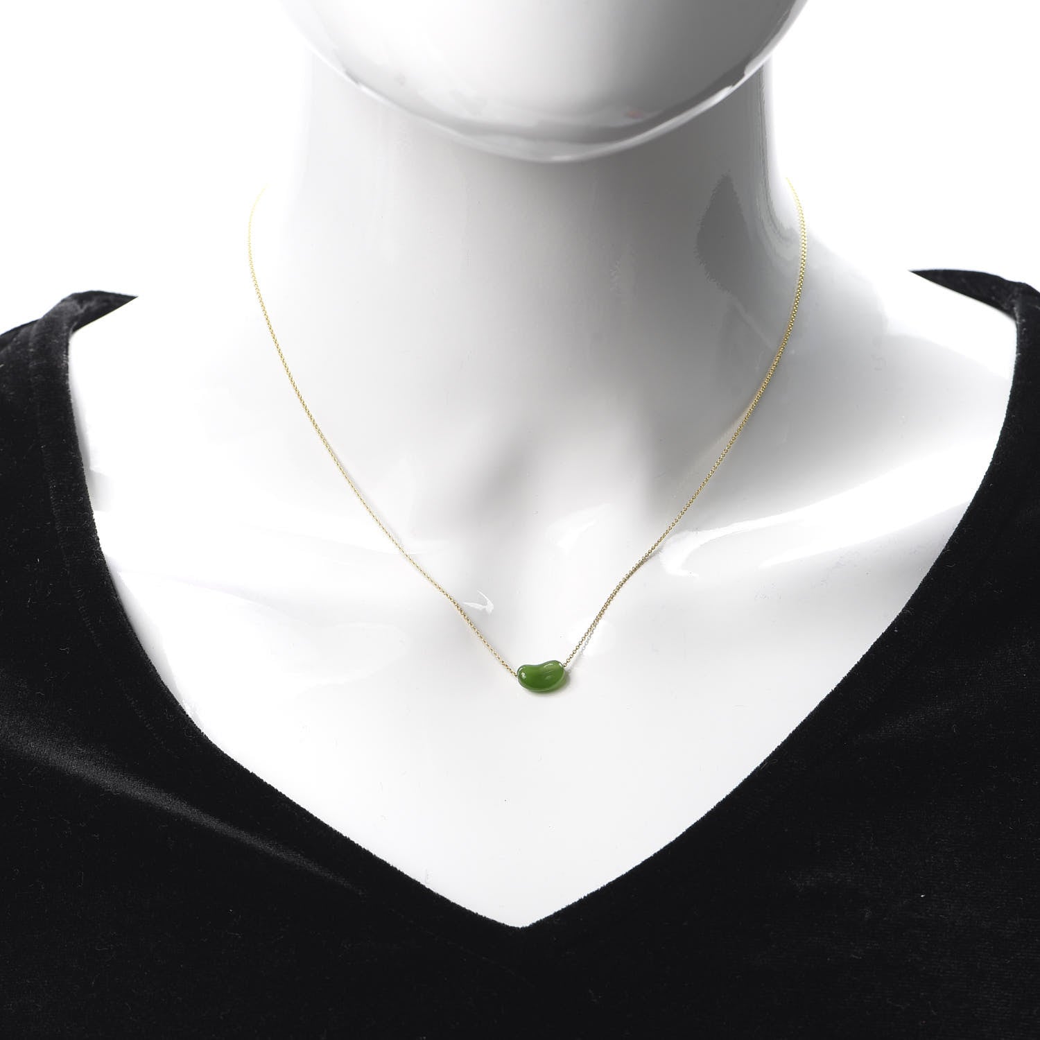 Tiffany 18K Yellow Gold Green Jade 9mm Elsa Peretti Bean Pendant Necklace 2 of 6