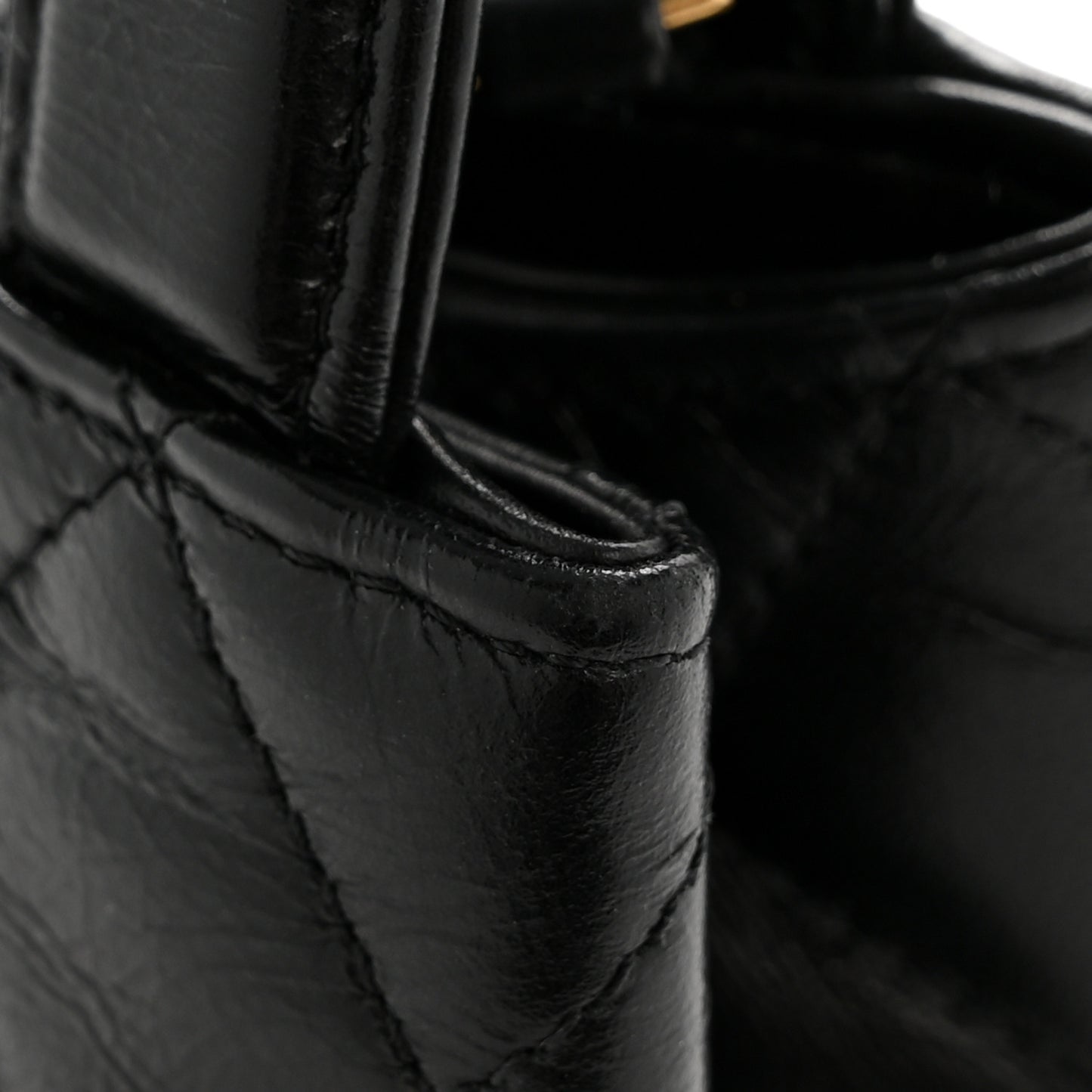 Shiny Aged Calfskin Quilted Nano Kelly Shopper Black