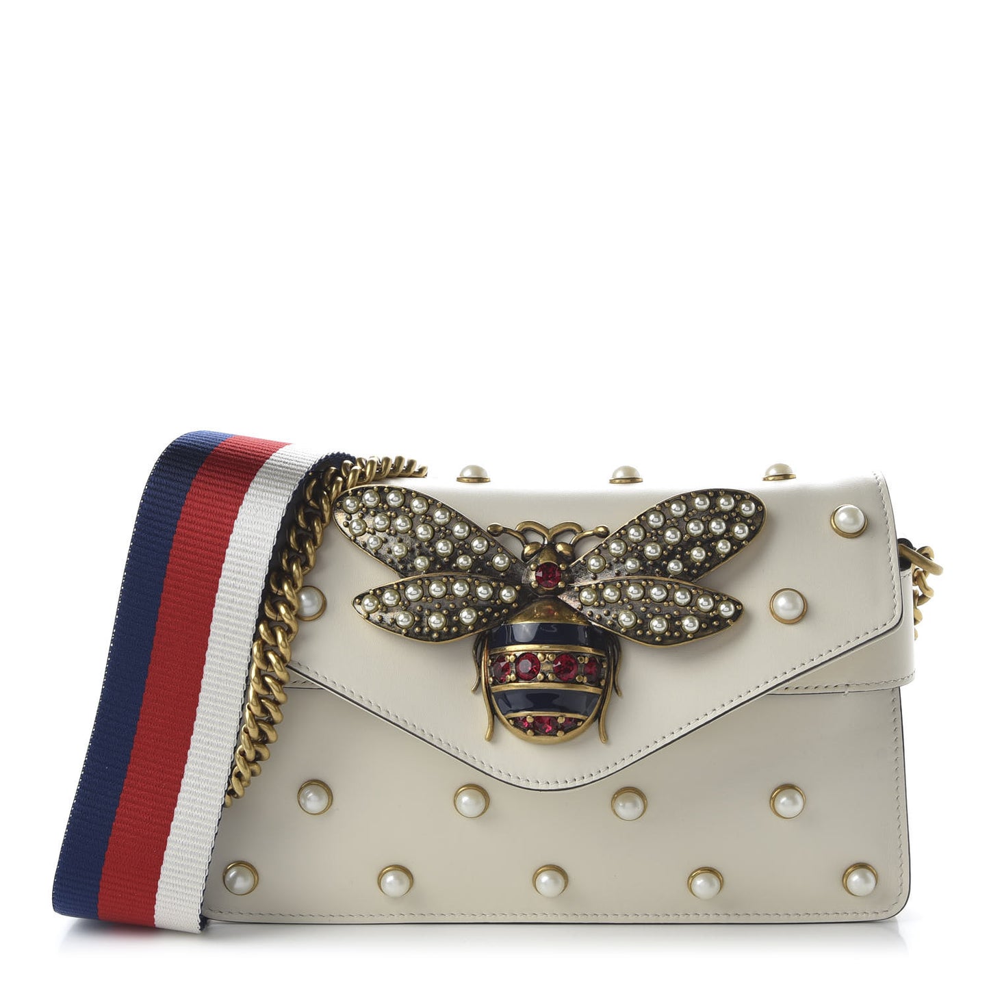 Nappa Pearl Studded Mini Queen Margaret Broadway Shoulder Bag Mystic White