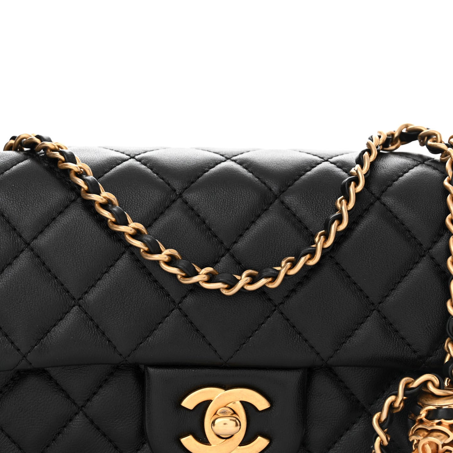 Lambskin Quilted Mini Rectangular Pearl Crush Flap Black