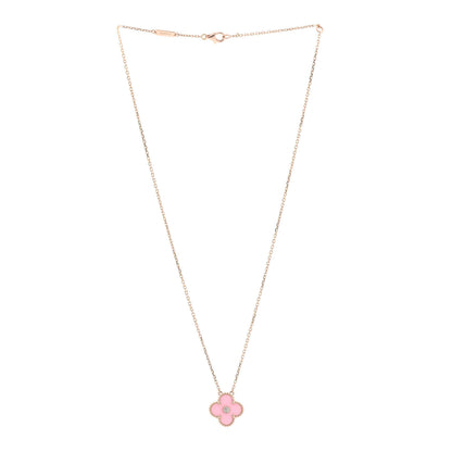Van Cleef & Arpels 18K Rose Gold Diamond Pink Porcelain Vintage Alhambra Pendant Necklace 3 of 7