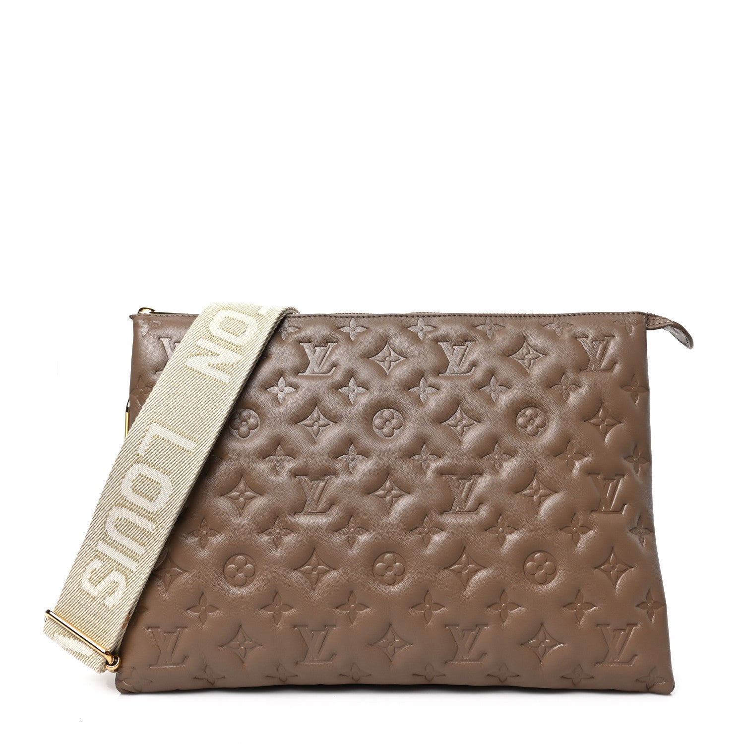 Louis Vuitton Lambskin Embossed Monogram Coussin MM Taupe 1 of 6