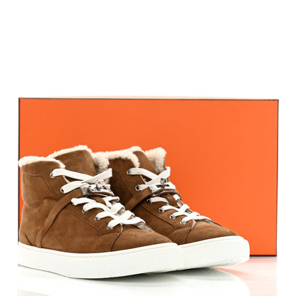 Hermes Suede Goatskin Woolskin Daydream Sneakers 40 Brun Fume Ecru 9 of 9