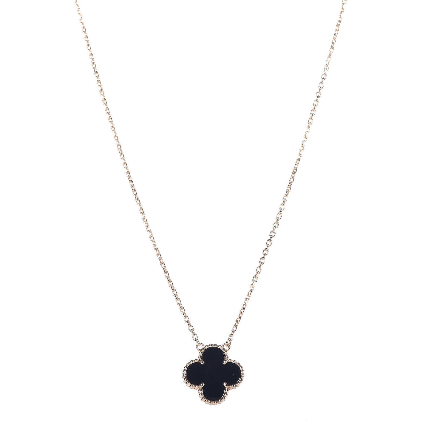 18K Yellow Gold Black Onyx Vintage Alhambra Pendant Necklace