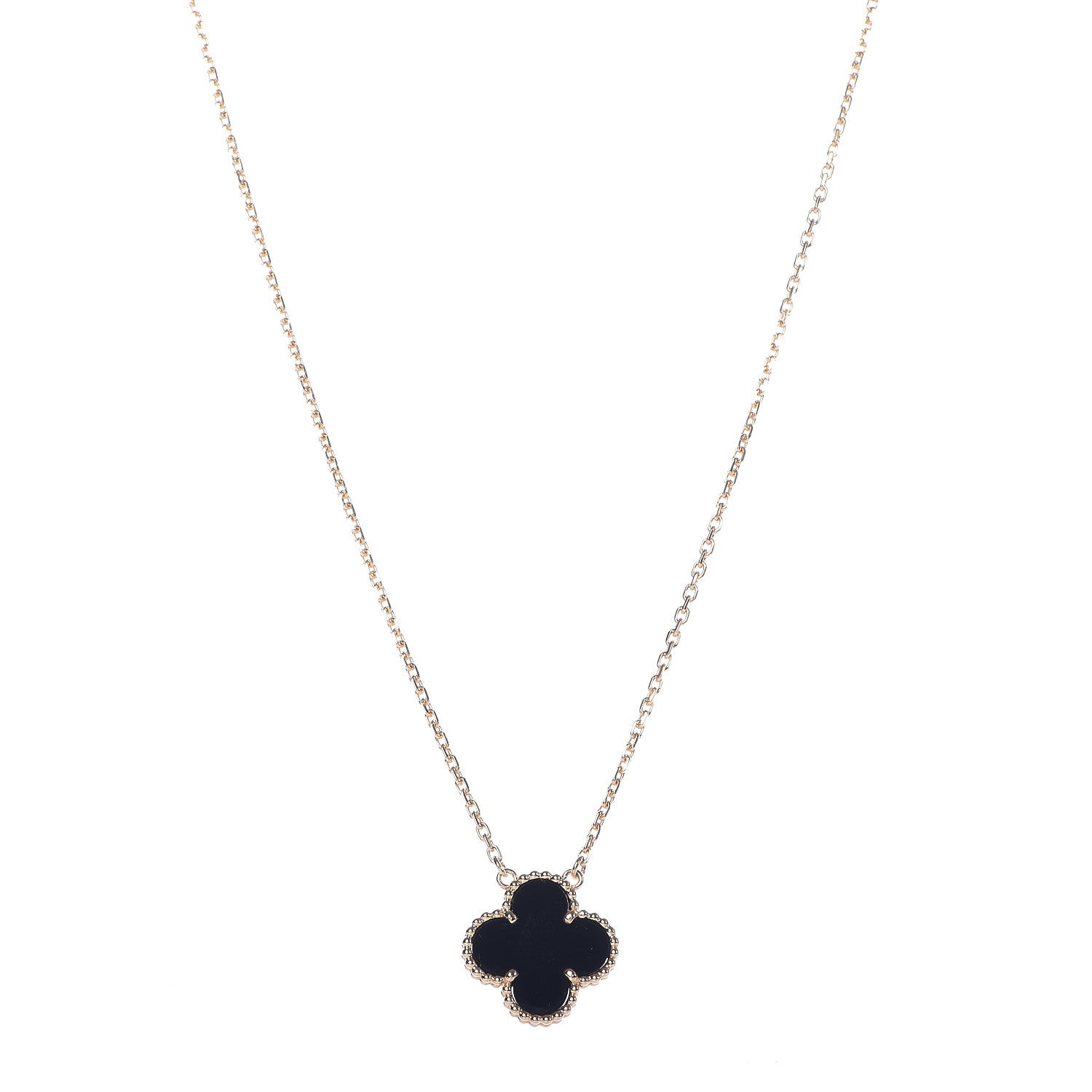 Van Cleef & Arpels 18K Yellow Gold Black Onyx Vintage Alhambra Pendant Necklace 1 of 7