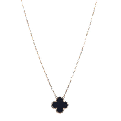 Van Cleef & Arpels 18K Yellow Gold Black Onyx Vintage Alhambra Pendant Necklace 1 of 7
