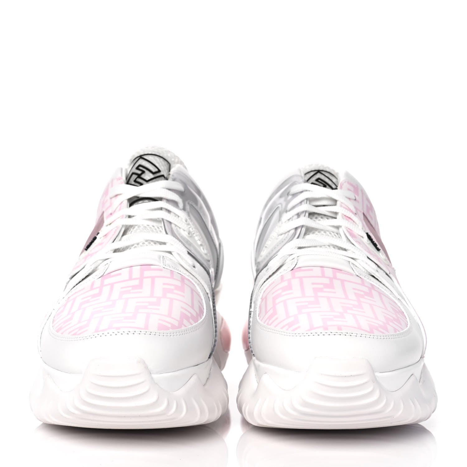 Fendi Calfskin Mesh FF Mens Chunky Sneakers 8 Pink White 2 of 7