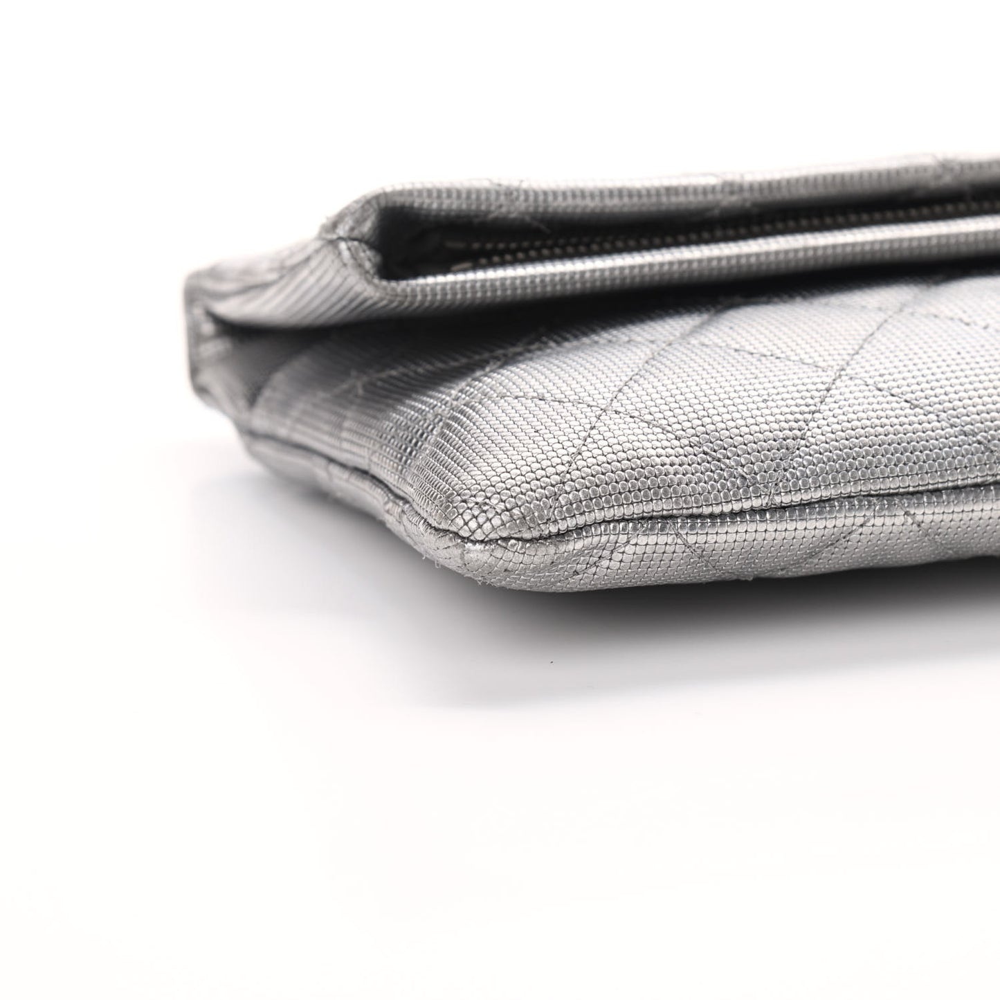 Metallic Calfskin Quilted Pixel Effect CC Beauty Clutch Silver