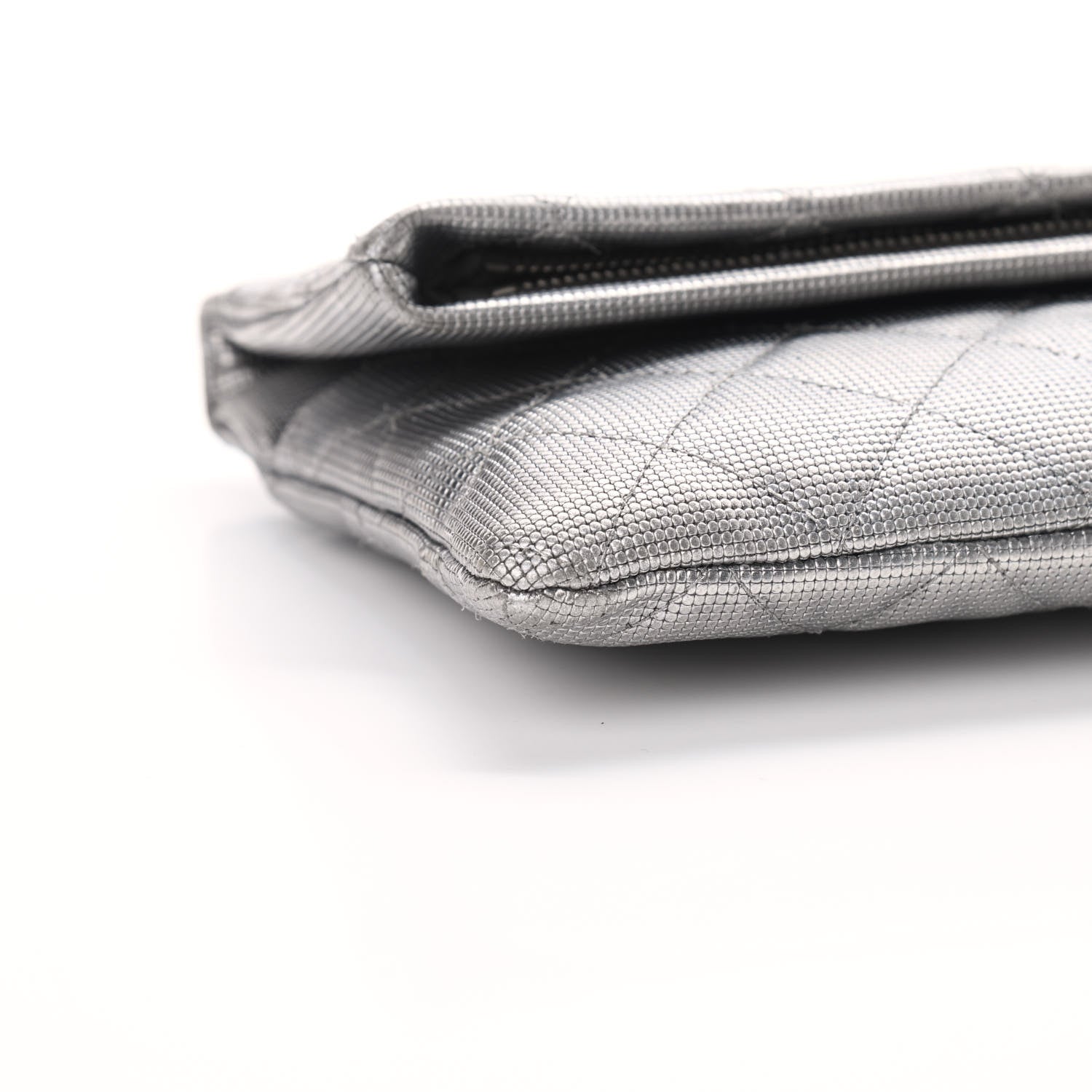Chanel Metallic Calfskin Quilted Pixel Effect CC Beauty Clutch Silver 8 of 9