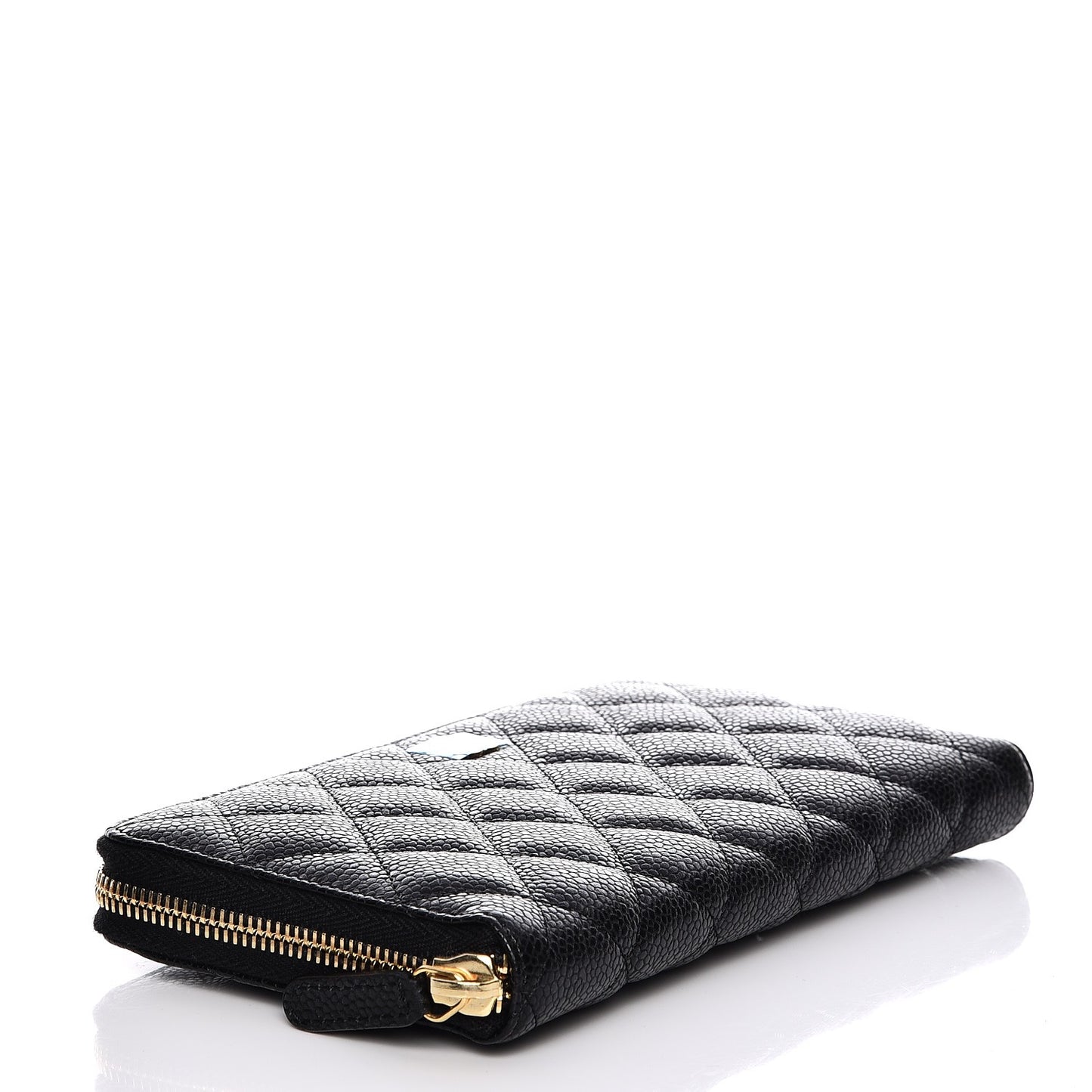 Caviar Quilted Large Gusset Zip Around Wallet Black