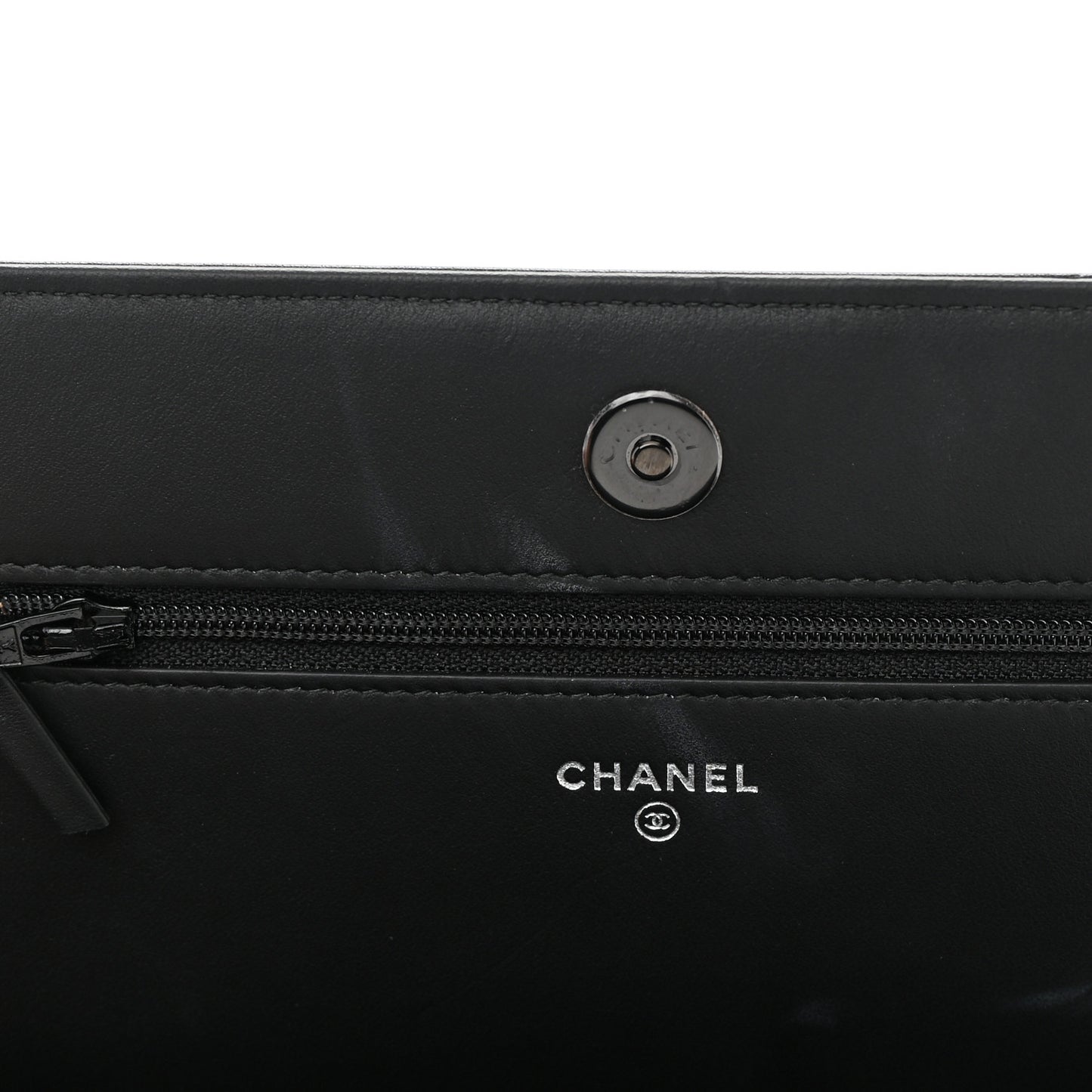 Calfskin Painted Chevron Embossed Boy Wallet On Chain WOC Black